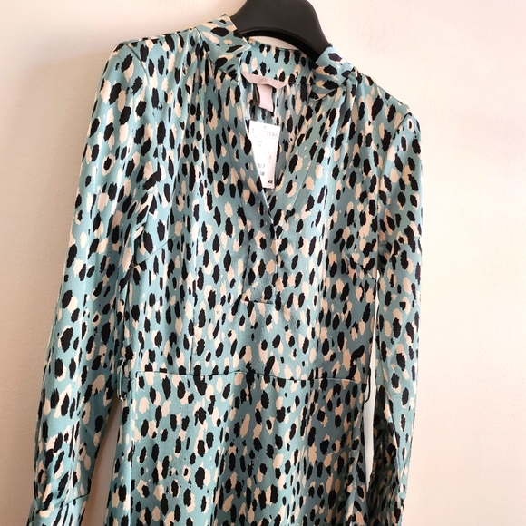 H&M NWT XXS mint green long sleeve dress, midi, white and black polka do… - Picture 2 of 12